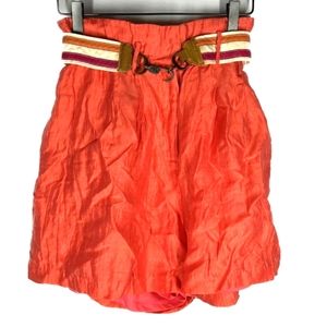 Tracy Reese New York Orange High Rise Paperbag Linen Shorts size 2